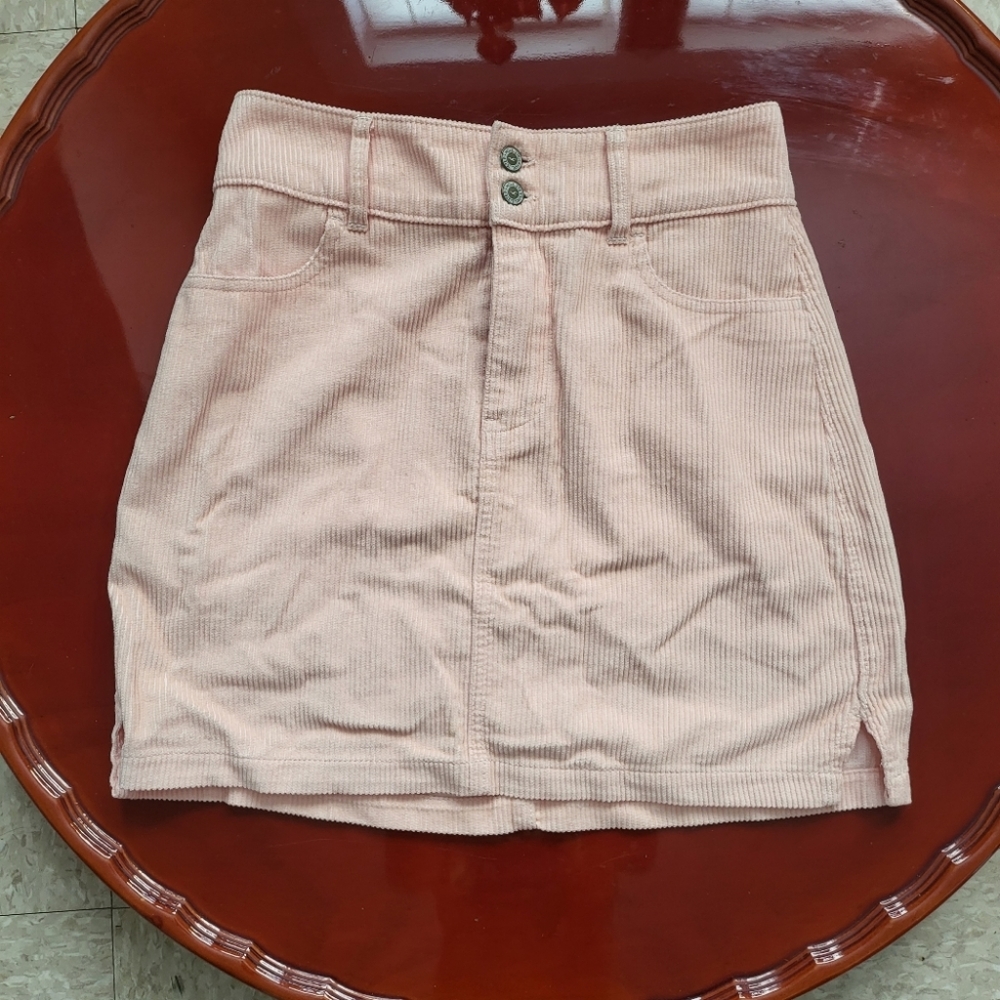 Hollister Pink Corduroy Mini Skirt 5 W27 Ultra High Rise Button Front A-Line